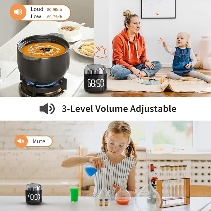Digital Kitchen Timer,Countdown Countup Timer with Large LED Display Volume Adjustment,Timer for Cooking, Classroom Time for Kids and Teachers. (Silver) - Image 5