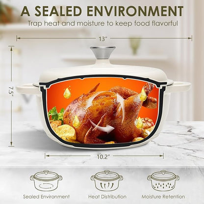 Enameled Cast Iron Dutch Oven Pot With Lid - AIVIKI 5QT Dutch Oven for Bread Baking With Cotton Potholders - Heavy-Duty Cookware for Braising, Stew, Roasting, Oven Safe up to 500°F, Cream White - Image 2
