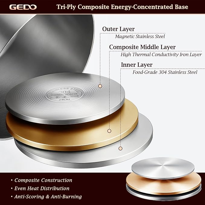 GEDO Food-Grade 304 Stainless Steel Stock Pot, Thickened Cooking Pot with Tempered Glass Lid, Heat-Resistant Handles, Fits All Stovetops for Soup Stew Canning, Dishwasher Safe (10, Quarts) - Image 5