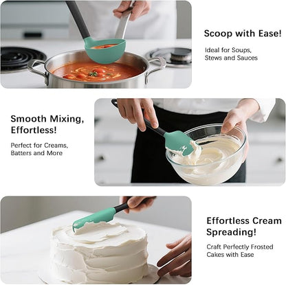 Coukre Silicone Kitchen Cooking Utensils Set with Holder – Heat-Resistant, Food-Grade Kitchen Tools, Spatula, Spoon & Gadgets for Non-Stick Pans, Dishwasher Safe (14, AquaGreen) - Image 4