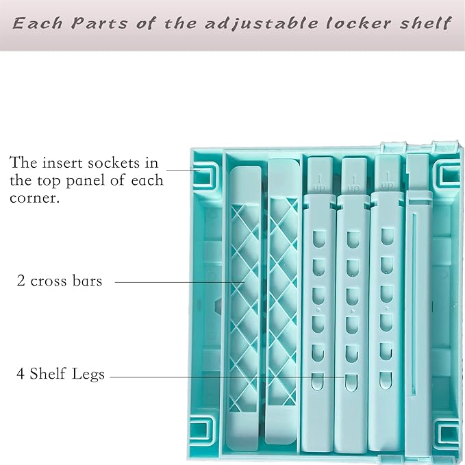 Locker Shelf Adjustable Height and Width, Locker Organizer for Work, Locker Shelves for School Locker, Stack-able Locker Stand Tools for Gym Locker, Locker Accessories Stuff, Mint-Blue, Pack of 2