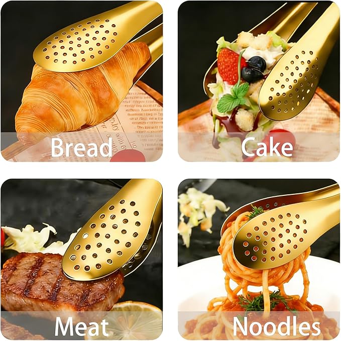 6 PCS Gold Serving Tongs for Party 7 Inch Stainless Steel Serving Utensils for Salad Buffet and Dessert(Gold)