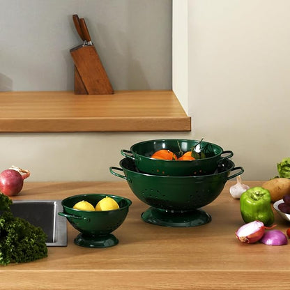 Metal Colander Set of 3, Strainer Basket with Handles perfect for Spaghetti, Pasta, Berry, Vegetable, Fruit, Solid Base Powder Coated Kitchen Essential Strainer Set, 1 & 3.5 & 5 Qt (Dark Green) - Image 7