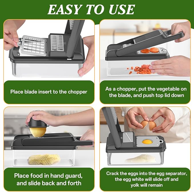 HomeHacks Vegetable Chopper Vegetable Cutter, 15 in 1 Kitchen Gadget, Dicer, Slicer, Onion Cutter, Salad, Cheese Grater & Egg Separator - Multi-Functional Veggie Chopper Lid with Handle (Grey) - Image 6