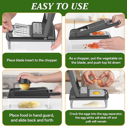 HomeHacks Vegetable Chopper Vegetable Cutter, 15 in 1 Kitchen Gadget, Dicer, Slicer, Onion Cutter, Salad, Cheese Grater & Egg Separator - Multi-Functional Veggie Chopper Lid with Handle (Grey) - Image 6