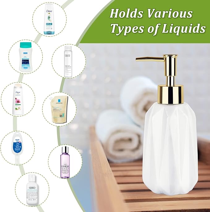 Natheeph Dish Soap Dispenser, Hand Soap Dispenser Ceramic Bottle, Refillable Liquid Great for Kitchen Dish Soap, Hand Soap, Essential Oil & Lotion (New White) - Image 6