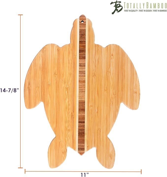 Totally Bamboo Sea Turtle Shaped Cutting Board and Charcuterie Serving Tray, Great for Wall Display