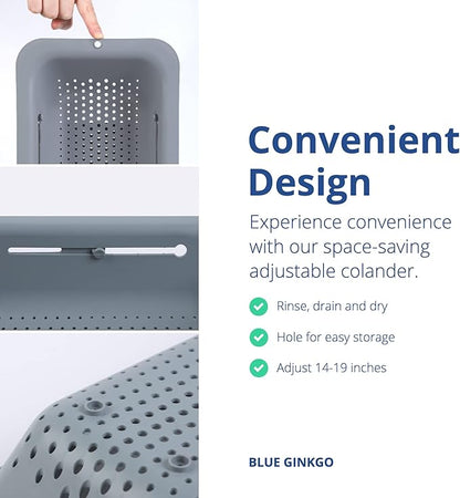 BLUE GINKGO Over the Sink Colander Strainer Basket - Wash Vegetables and Fruits, Drain Cooked Pasta and Dry Dishes - Extendable - New Home Kitchen Essentials (Grey, 2 Pack) - Image 4