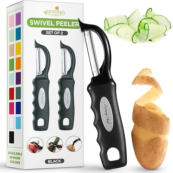 Spring Chef Premium Swivel Vegetable Peeler, Soft Grip Handle and Ultra Sharp Stainless Steel Blades - Perfect Kitchen Peeler For Veggie, Fruit, Potato, Carrot, Apple - Black - Set of 2 by SpringChef