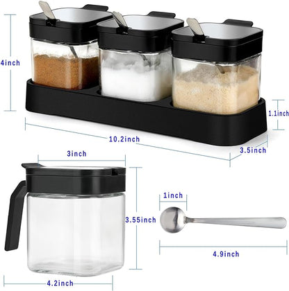 Mlici Condiment Jar Spice Container with Lids and Spoons, 8.6oz Clear Glass Condiment Canisters Pots Seasoning Box Salt Container Sugar Bowl Set of 3 for Kitchen, Containers, Black - Image 6