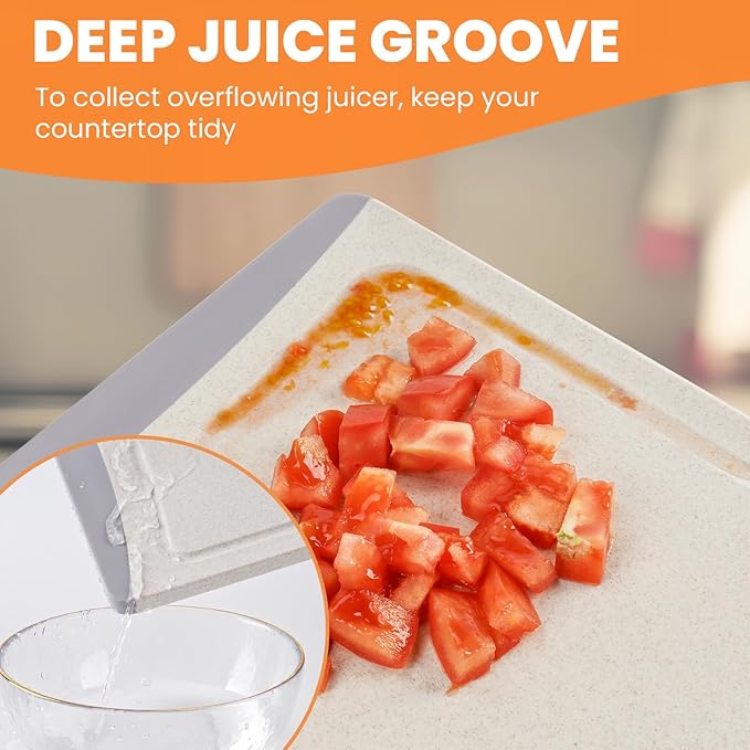 Extra Large Cutting Boards, Plastic Cutting Boards for Kitchen (Set of 3) Cutting Board Set Dishwasher Chopping Board with Juice Grooves Easy-Grip Handles, Beige, Empune - Image 5