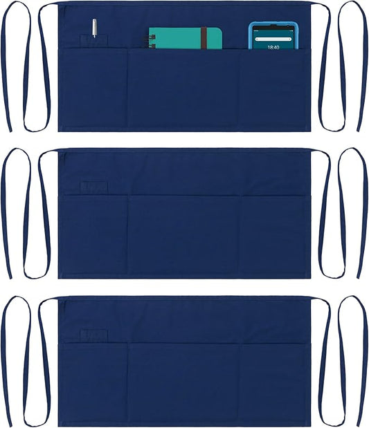 Dreamology Waitress Apron with Pockets,Server Aprons with 3 Pockets,Short & Half Aprons Men & Women,Cooking, Gardening and Waist Apron,Serving Apron for Waitresses | Extra Long Strap (3 Pack)