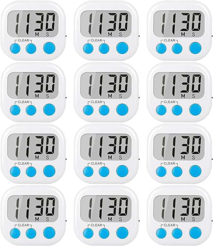 12 Pack Digital Kitchen Timers for Cooking Magnetic Timer for Cooking Loud Alarm White by AOUCE