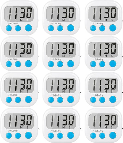 12 Pack Digital Kitchen Timers for Cooking Magnetic Timer for Cooking Loud Alarm White by AOUCE