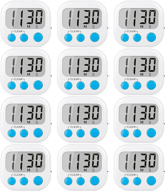 12 Pack Digital Kitchen Timers for Cooking Magnetic Timer for Cooking Loud Alarm White by AOUCE