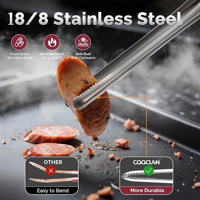 Precision Serrated Non-Slip Tips Cooking Tongs 2 Set (11.5" & 13.5"), 18/8 Stainless Steel Metal Tong, Light but Durable, Easily Control Kitchen Tweezer Tongs for Frying, Plating, BBQ - Image 3