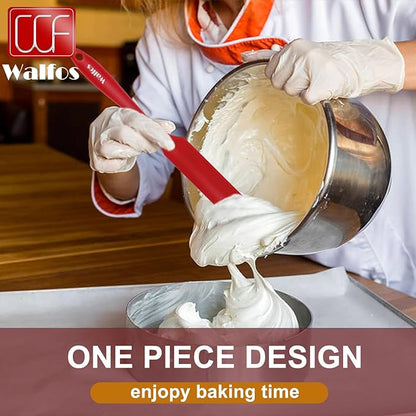 Walfos Silicone Jar Spatula - 600ºF Heat Resistant Kitchen Spatulas(2pcs), Strong Steel Core & One-Pieces Design,Mixing Batter & Cake Cream Spatulas, for Cooking & BPA Free & Dishwasher Safe, Red - Image 5