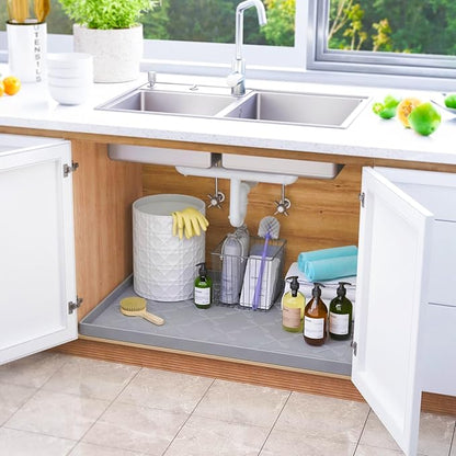 SIKADEER 37" x 22" Under Sink Mat Waterproof, Silicone Mat Kitchen Drawer Shelf and Cabinet Liner, Sink Protector for Bathroom Organizers and Storage, Boot Tray Pet Food Mats - Image 2