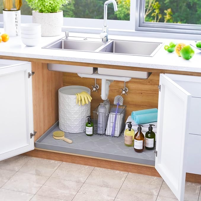 SIKADEER 31" x 22" Under Sink Mat Waterproof, Silicone Mat Kitchen Drawer Shelf and Cabinet Liner, Sink Protector for Kitchen Organizers and Storage, Boot Tray Pet Food Mats - Image 2