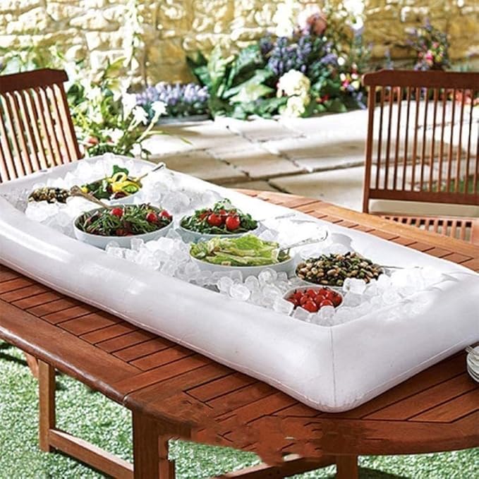 8Pack Party Supplies (food covers*3, tablecloth*1, Inflatable Serving Bars*1,Ice Bag*2, Pump*1),Pool Party Buffet Drink Cooler, Ice Tray Food Drink Containers for BBQ Picnic Pool Garden Party Wedding - Image 2