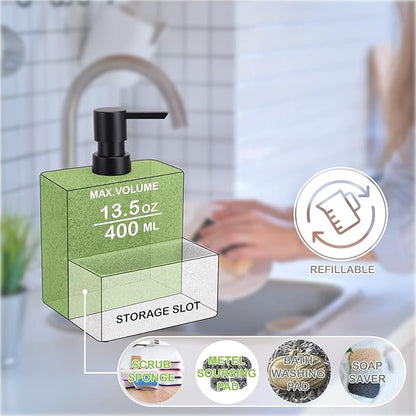 zccz Soap Dispenser with Sponge Holder, Liquid Hand and Dish Soap Dispenser Pump Bottle and Sponge Holder 2 in 1 for Kitchen Sink Bathroom Counter Storage and Organization Black Marble Look - Image 7
