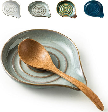 LAUCHUH Spoon Rest, 5" Large Spoon Holder for Stove Top Ceramic Spoon Rest, Heat-Resistant Spatula Rest for Mother's Day, Ladle, Coffee Spoons, Cooking Spoons, Spatula, Tongs, Reactive Gray