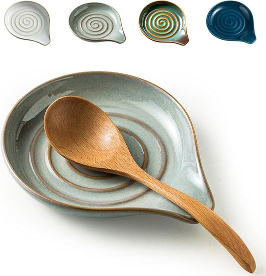 LAUCHUH Spoon Rest, 5" Large Spoon Holder for Stove Top Ceramic Spoon Rest, Heat-Resistant Spatula Rest for Mother's Day, Ladle, Coffee Spoons, Cooking Spoons, Spatula, Tongs, Reactive Gray