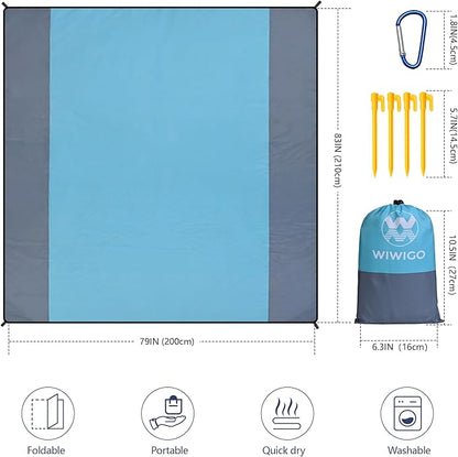 WIWIGO Beach Blanket Waterproof Sandproof Beach Mat 79" X 83"/10'x9'for 2-8 Adults Quick Drying Outdoor Picnic Mat Beach Accessories for Travel, Camping, Hiking - Image 2