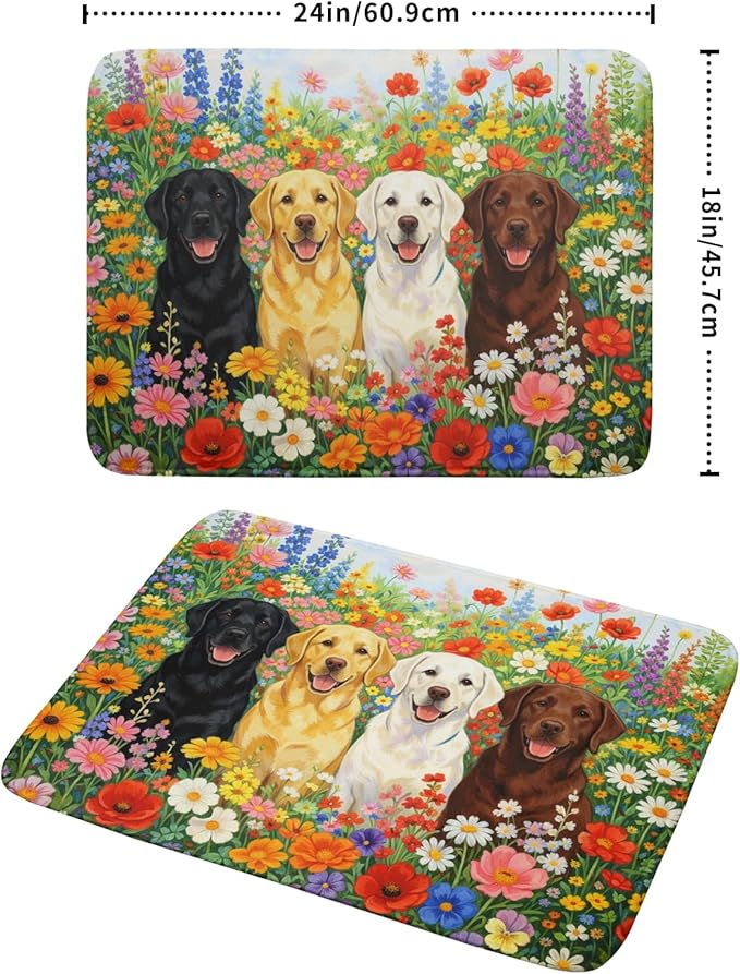 Spring Absorbent Drying Mat Colorful Flowers Dog Dish Drying Mat for Kitchen Counter 18 X 24 In - Image 2