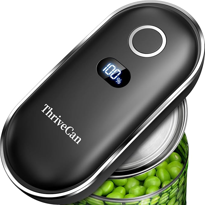 Rechargeable Electric Can Opener, Automatic One Touch Hands Free, Smooth Edge Safe Cut, Easy Open Kitchen Tool for Seniors, Arthritis & Weak Hands, Quiet Operation, LED Display (Black) by ThriveCan