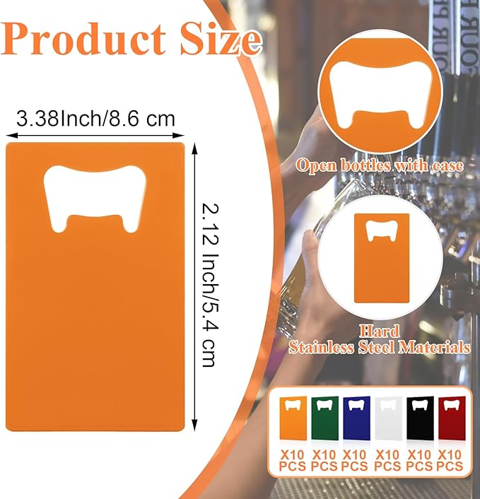 QTLCOHD 60 Pieces Credit Card Bottle Opener Stainless Steel Bottle Opener Bulk Metal Card Size Beer Bottle Openers for Wallet Pocket Wedding Party Favor (Mixed Color)