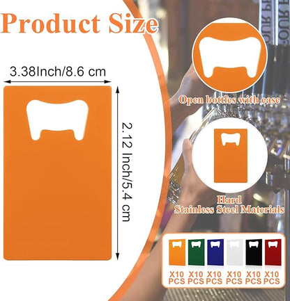 QTLCOHD 60 Pieces Credit Card Bottle Opener Stainless Steel Bottle Opener Bulk Metal Card Size Beer Bottle Openers for Wallet Pocket Wedding Party Favor (Mixed Color)