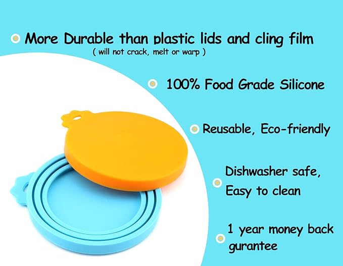 Comtim Pet Food Can Cover Silicone Can Lids for Dog and Cat Food(Universal Size,One fit 3 Standard Size Food Cans) (Blue/Orange) - Image 4