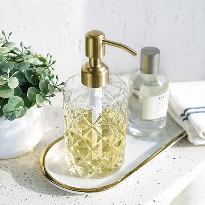 JASAI Diamond Design Glass Soap Dispenser with Golden Pump, Refillable Hand soap Dispenser for Kitchen, Soap Dispenser Bathroom for Soap, Hand soap, Dish Soap, Lotion. - Image 5