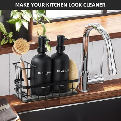 Dish Soap Dispenser for Kitchen, 16.9 fl oz Black Hand and Dish Soap Dispenser Set, Kitchen Soap Dispenser with Sponge Holder, Brush Holder and Loofah Sponge, Countertop Sink Organizer Accessories - Image 7