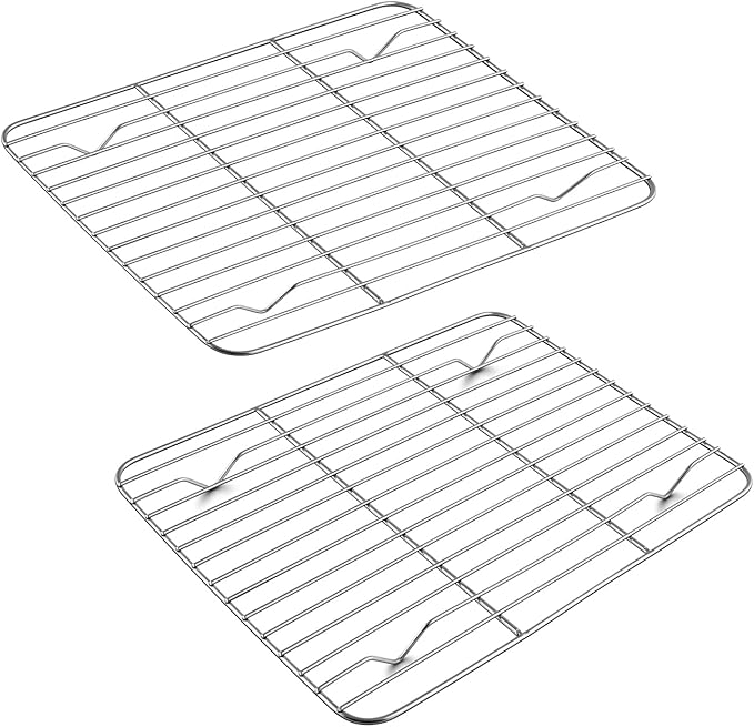 TeamFar Cooling Rack, 9.75” x 7.5” Stainless Steel Wire Baking Rack for Cooking Roasting Grilling, Fit for Oven Pan, Oven & Dishwasher Safe, Non-toxic & Heavy-Duty, 2PCS by TeamFar