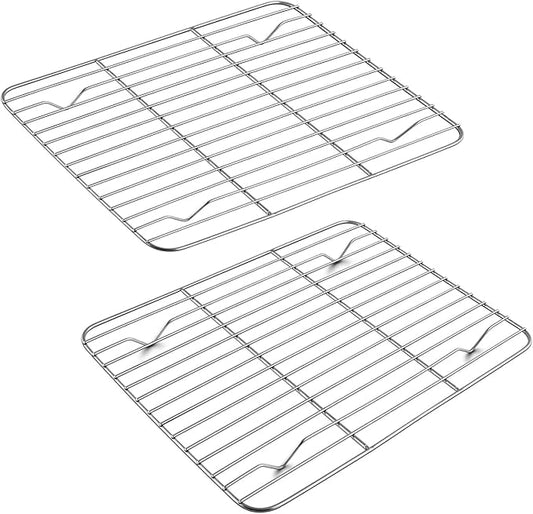 TeamFar Cooling Rack, 9.75” x 7.5” Stainless Steel Wire Baking Rack for Cooking Roasting Grilling, Fit for Oven Pan, Oven & Dishwasher Safe, Non-toxic & Heavy-Duty, 2PCS by TeamFar