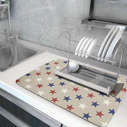Patriotic July of 4th Blue Red White Star Dish Drying Mat for Kitchen Counter 18x24 Independence Day Absorbent Reversible Microfiber Drying Mats Kitchen Countertop Protector Dishes Drainer Rack Pad - Image 5