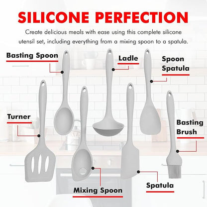 Chef Craft - Premium Silicone Kitchen Tools and Utensils Set, Non-Scratch, Withstands Temperatures up to 450°F, BPA-Free, 7 Piece Cooking Utensils Set, Gray - Image 4