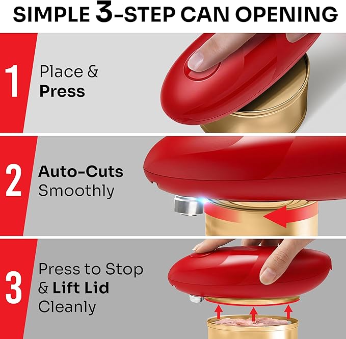 MUELLER HOME SmoothEdge Auto Can Opener Electric – Battery‑Operated with Magnet Lid Lifter – Portable Hands‑Free One Touch Can Opener for Seniors & Arthritis, Red Kitchen Accessories - Image 4