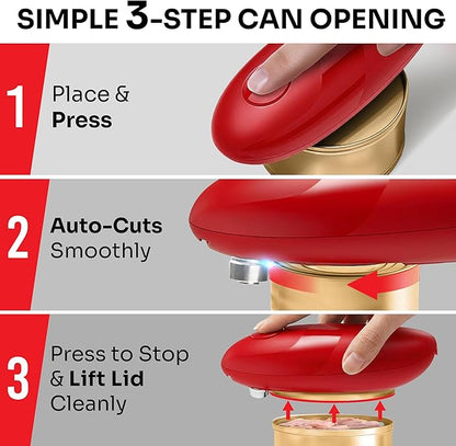 MUELLER HOME SmoothEdge Auto Can Opener Electric – Battery‑Operated with Magnet Lid Lifter – Portable Hands‑Free One Touch Can Opener for Seniors & Arthritis, Red Kitchen Accessories - Image 4