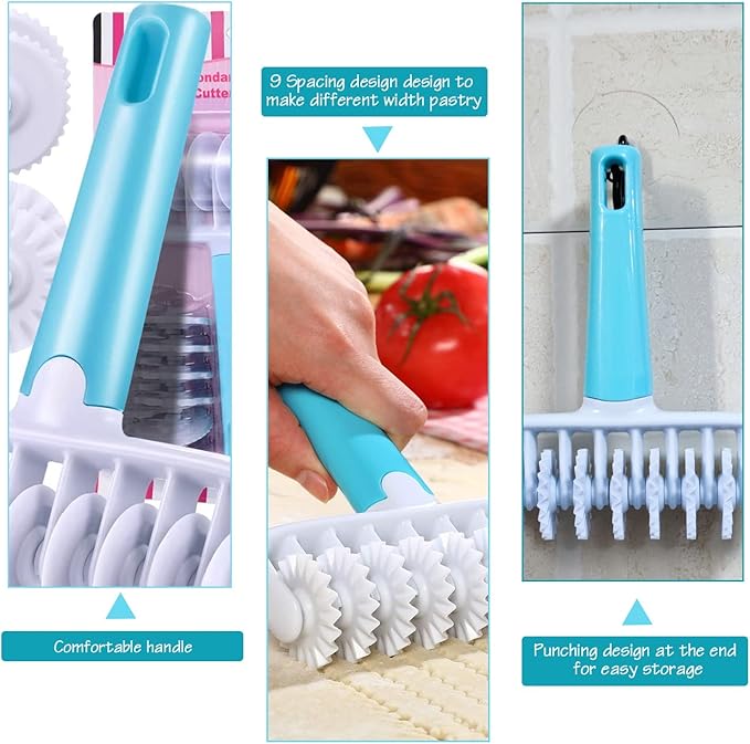 Pastry Dough Lattice Cutter Wheel Roller Fondant Ribbon Cutter with 4 Different Gears Embosser Set Household Time-Saver Baking Pastry Tools for Dough Cookie Pie Pizza Bread Pastry - Image 6