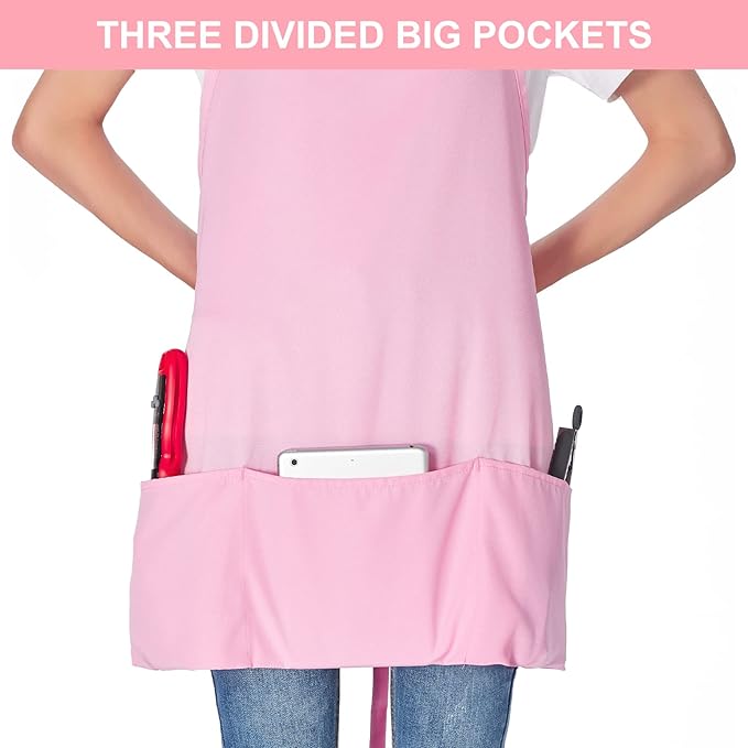 Jubatus 2 Pack 3 Pockets Adjustable Bib Apron Chef Kitchen Cooking Aprons for Women Men, Pink - Image 2