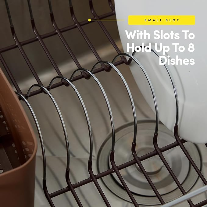 Dish Drying Rack & Cutlery Holder 2 Piece Set - Compact Sink-Fitting Dish Drainer with Rubberized Undercoating, Space-Saving Kitchen Organizer for Plates, Cups, Bowls & Utensils in Sink, Bronze Brown - Image 5