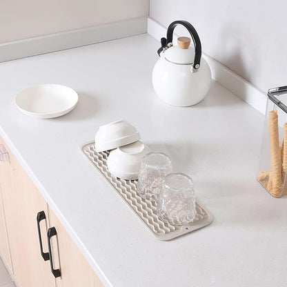 MicoYang Silicone Dish Drying Mat for Multiple Usage,Easy clean,Eco-friendly,Heat-resistant Silicone Mat for Kitchen Counter,Sink,Bar,Bottle,or Cup Tapioca M 17 inches x 6 inches - Image 7