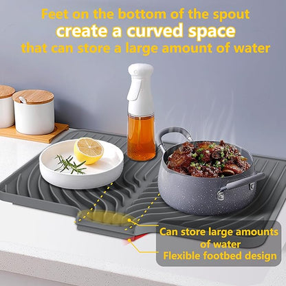 Silicone Dish Drying Mat for Kitchen Counter , 18x12 Inch Dish Drying Rack Mat with Built in Drain, Drying Mats for Dishes Dry Pad for Kitchen Counter,Not applicable Bumps up sink (18×12inch, gray)