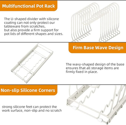 ROOHUA Pot Rack - Expandable Pot & Pan Organizer for Cabinet, 10 Adjustable Compartments (Apricot, 10) - Image 4