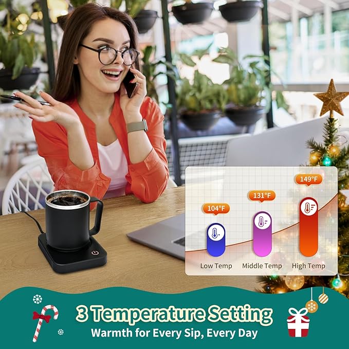 VOBAGA Coffee Mug Warmer for Desk with Auto Shut Off & 3-Temp Settings, Coffee Cup Warmer with Smart Safety Alert Home Office Accessory, Perfect for Coffee, Tea, Milk - Image 3