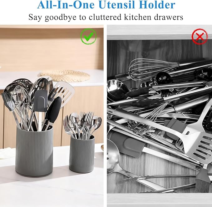 Kyraton Cooking Utensils Holder 2pcs, 360° Rotating Heavy Duty Plastic Kitchen Utensil Holder for Countertop, The Small Utensil Crock for Cutlery Silverware, Tooth Brush, Desk Pencil Pen - Image 7