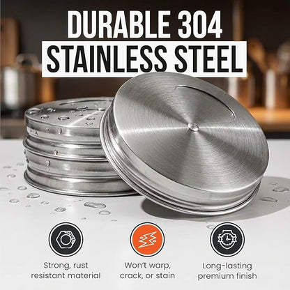 Mason Jar Spice Shaker Lids Stainless Steel – 6 Pack Adjustable Spice Lids for Mason Jars Wide Mouth – Seasoning Salt Pepper Dispenser Tops for Ball Canning Jars